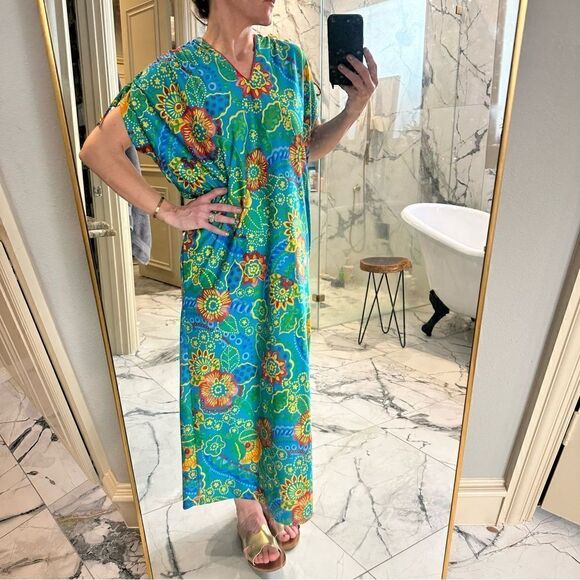 Christian Dior Lougewear | Vintage floral maxi Kaftan Mrs. Roper party moo moo - Picture 2 of 9